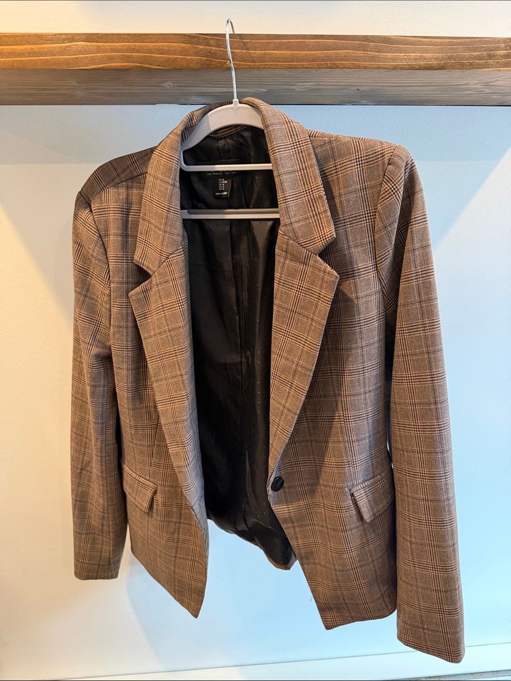 Rachel Zoe Tan Brown Plaid Single-Button Blazer